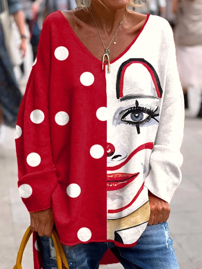 Dame Karneval Plaid Kölle Alaaf Tiskana Dugački Rukav Top s V-Izrezom