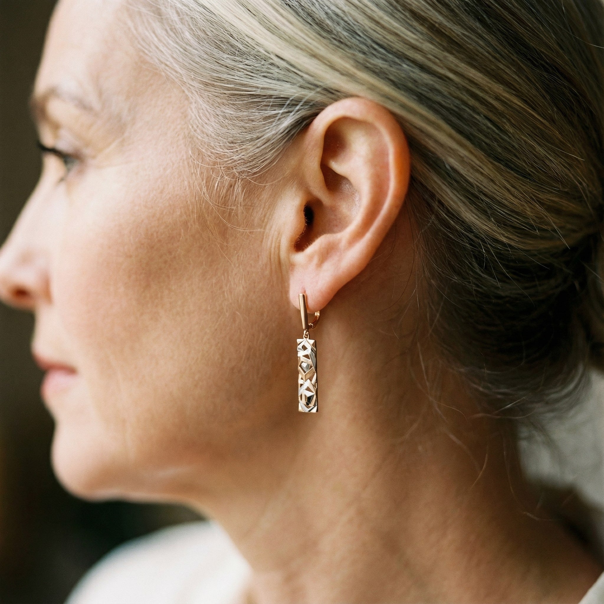 Elegantni Rektangularni Naušnice u Zlatu i Srebru