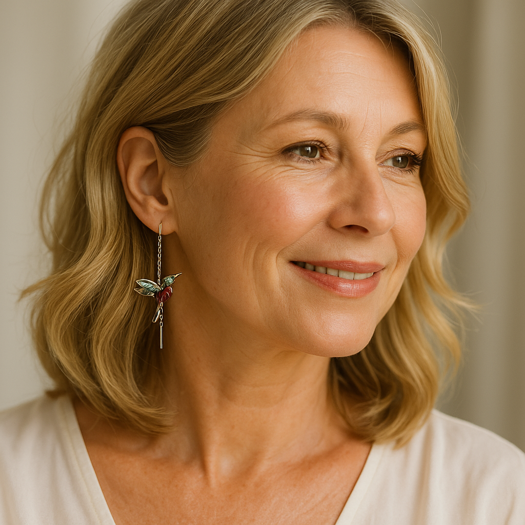 Naušnice s kolibriem u emajlu i cirkonima