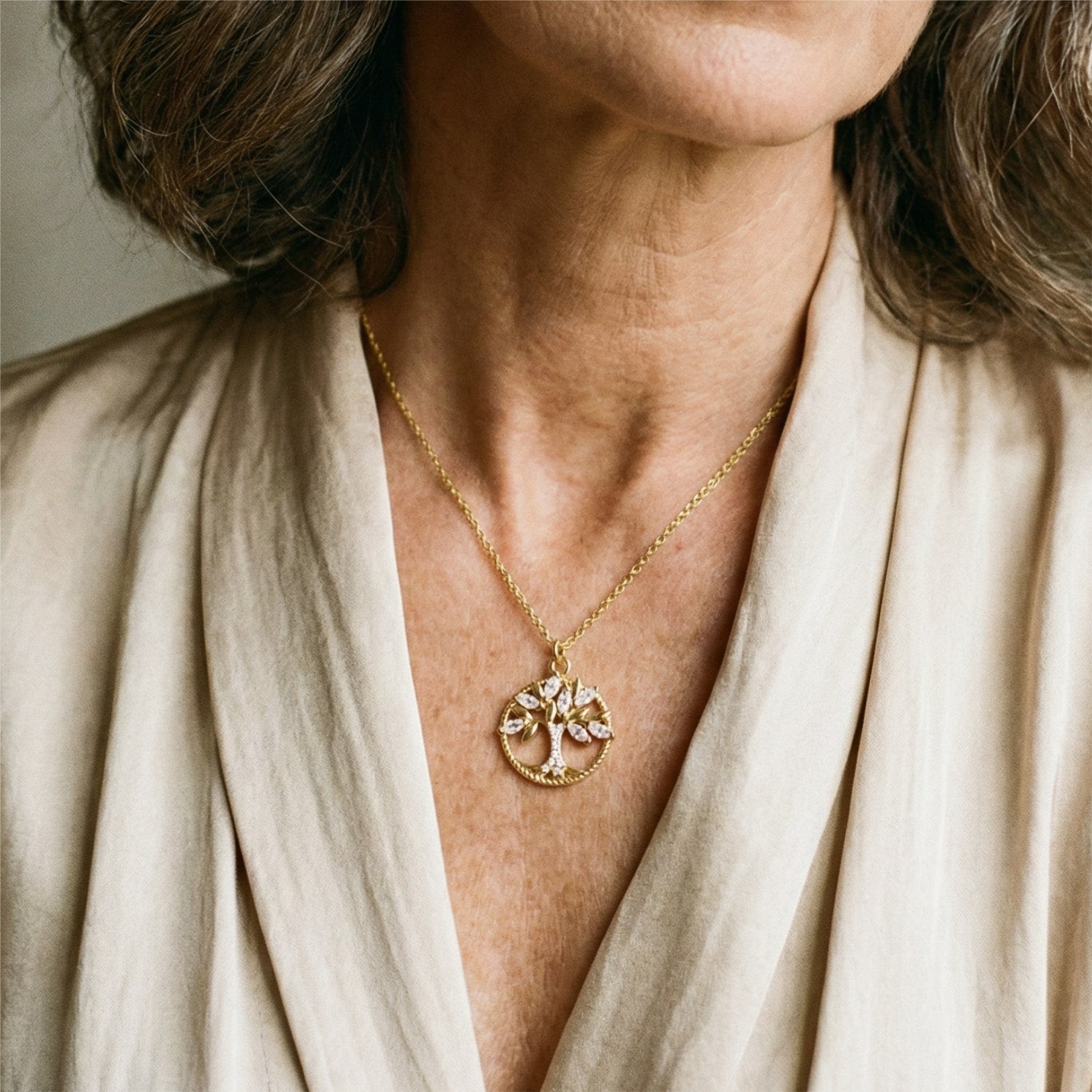 Ogrlica Livets Træ s Cirkonom u Zlatu