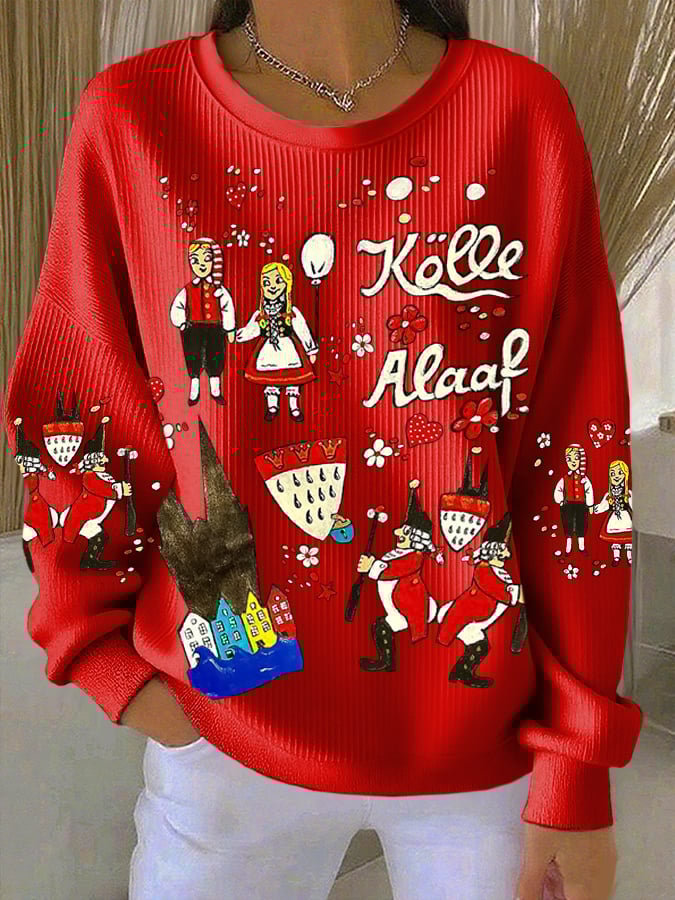 Dame majica dugih rukava s okruglim izrezom i graffiti dizajnom u Kölnskom karnevalskom uzorku
