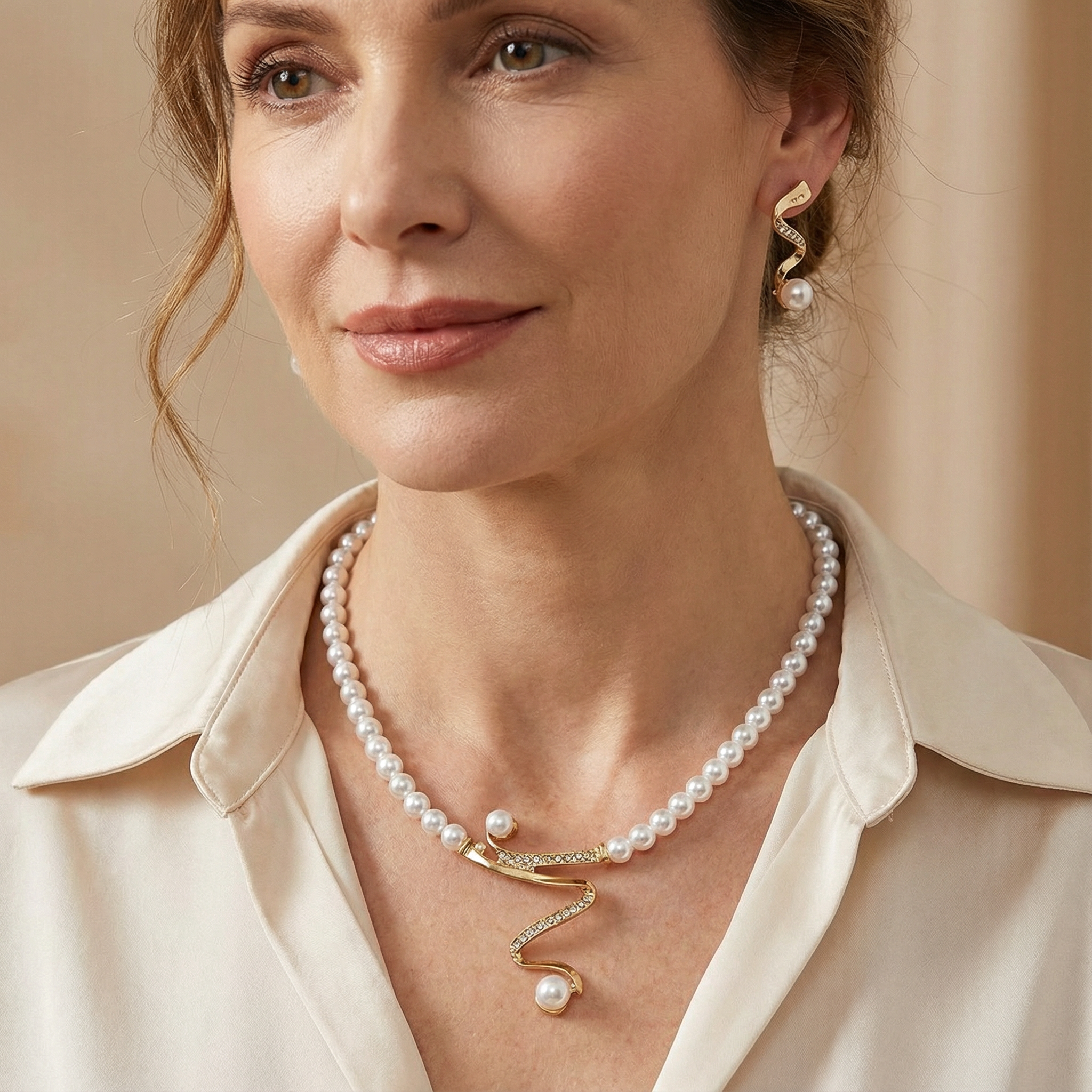 Set koji se sastoji od ogrlice i naušnica napravljenih od prirodnih bisera