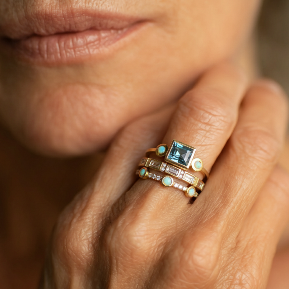 Sada Vintage Prsten s Plavim Kristalima