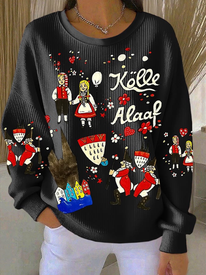 Dame majica dugih rukava s okruglim izrezom i graffiti dizajnom u Kölnskom karnevalskom uzorku