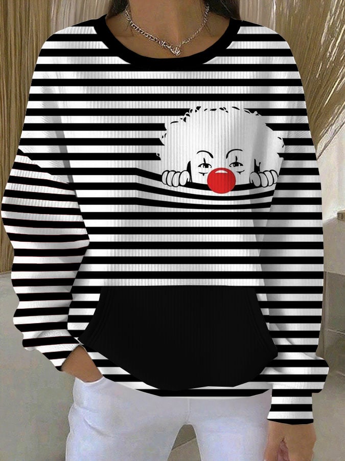 Dame Sweatshirt s Retro-Kölnskim Karnevalskim Printom