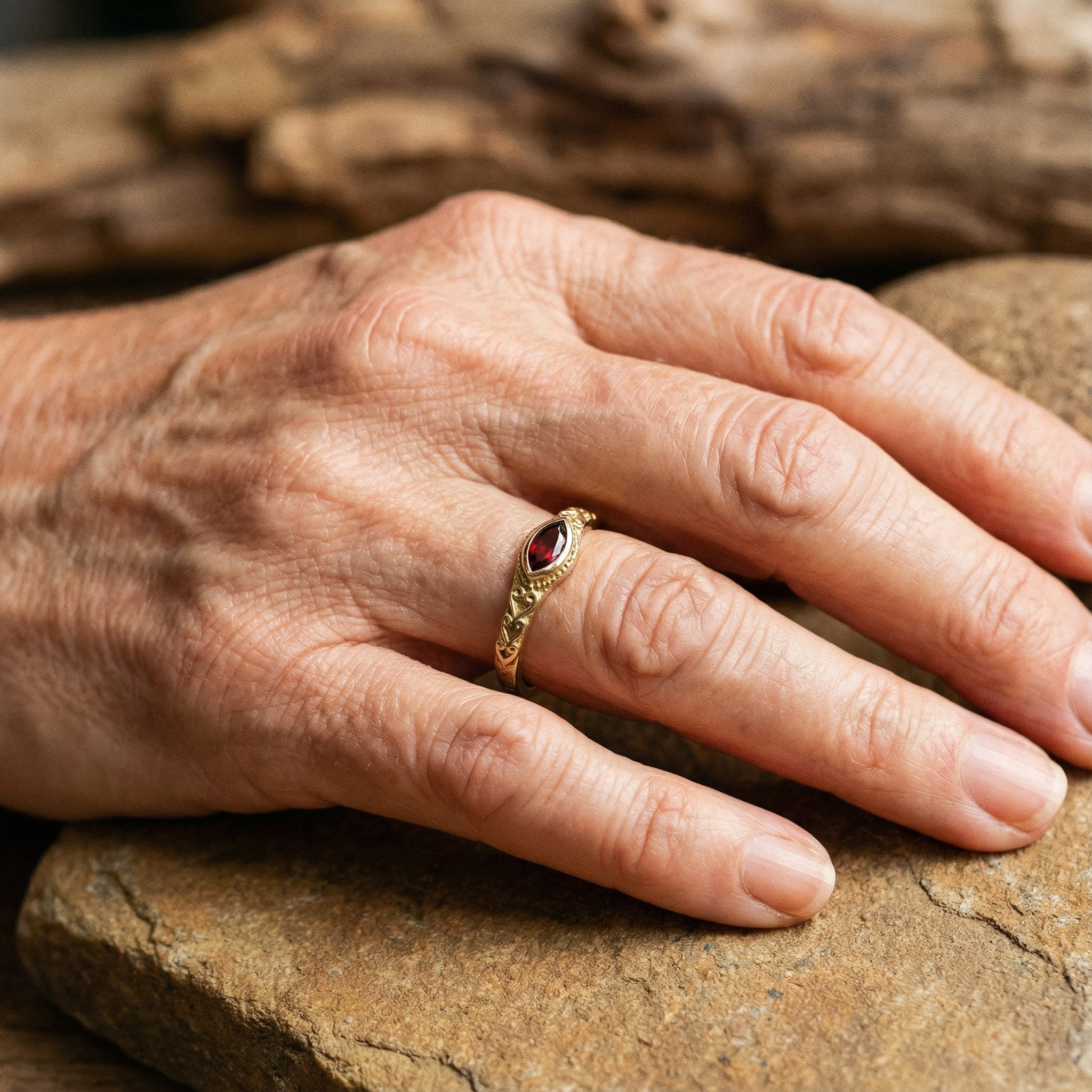 Vintage Zlati Prsten s Crvenim Kristalom