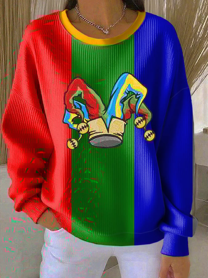 Ženska majica s dugim rukavima, okruglim izrezom i grafitnim dizajnom u Kölnskom karnevalskom uzorku