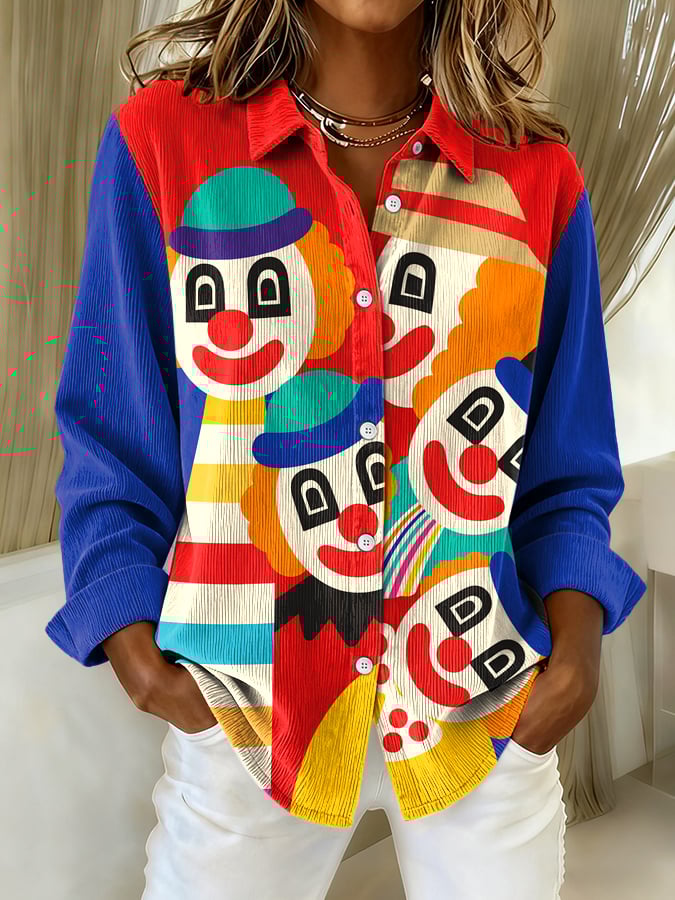 Ženska kord košulja s printom Kölnischwasser i dugim rukavima