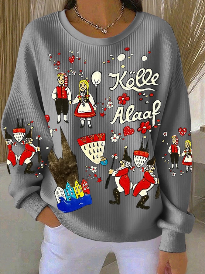 Dame majica dugih rukava s okruglim izrezom i graffiti dizajnom u Kölnskom karnevalskom uzorku