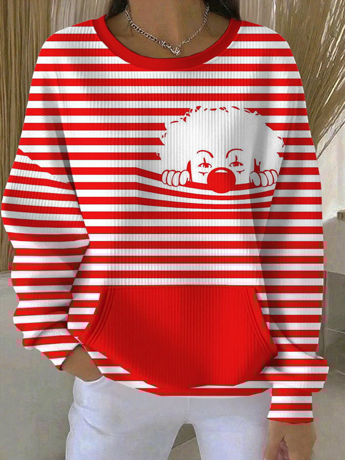 Dame Sweatshirt s Retro-Kölnskim Karnevalskim Printom