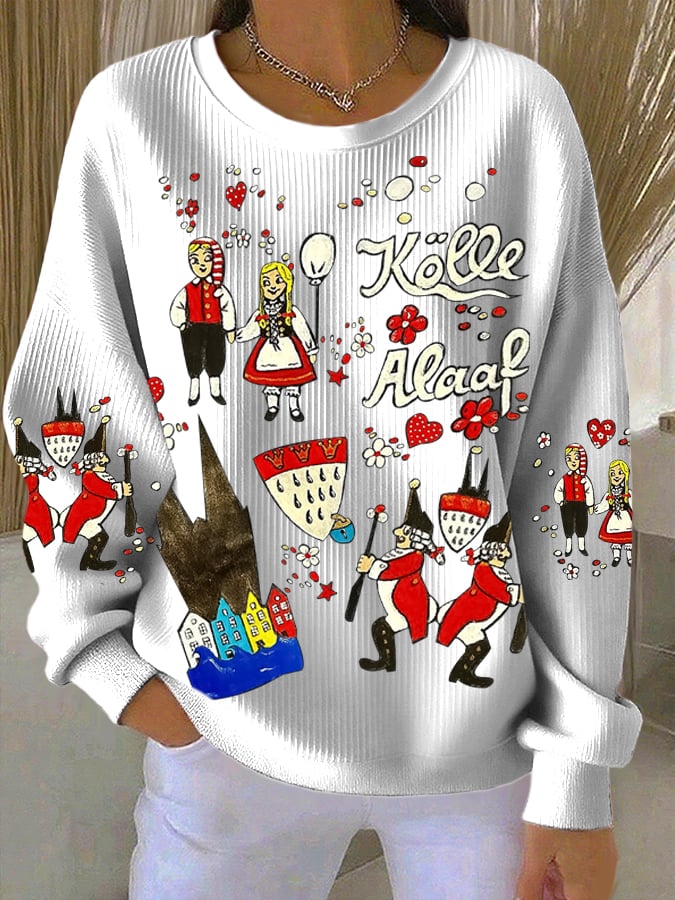 Dame majica dugih rukava s okruglim izrezom i graffiti dizajnom u Kölnskom karnevalskom uzorku